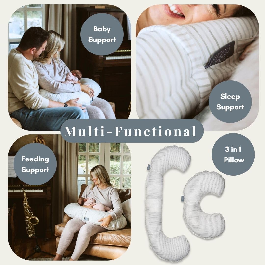 BellaMoon Almohada de embarazo 3 en 1, soporte de almohada de cuerpo completo para mujeres embarazadas, almohadas de embarazo ajustables en forma de C para dormir, amamantar y tumbona para bebé, funda