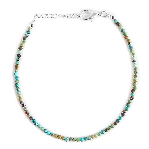 Genuine Turquoise Gemstones Bracelet for Women, Silver Plated Handmade Jewelry, Rounds Beads, December Birthstones, Healing Crystals & Stones,