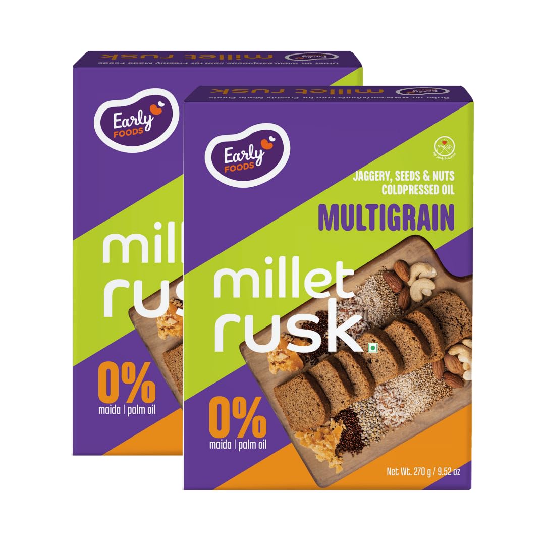 Early Foods - Pack of 2 : Mulitgrain Rusks | Millet Rusk Sugar Free | No Maida Rusk | Rusks for Kids | Millet Toast Biscuits 270g x 2-image-31