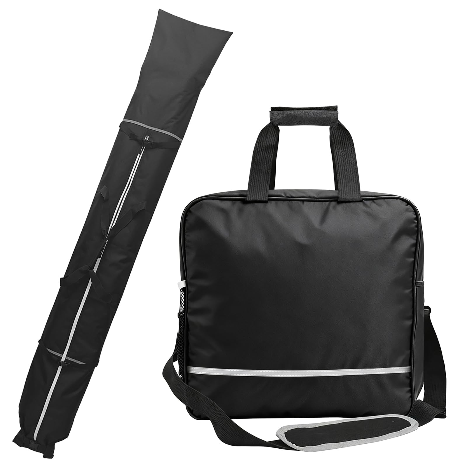 Sac de transport de ski imperméable avec sac à dos pour chaussures de ski, sac de ski robuste noir avec bandes réfléchissantes pour les vacances de ski et les sports d'hiver