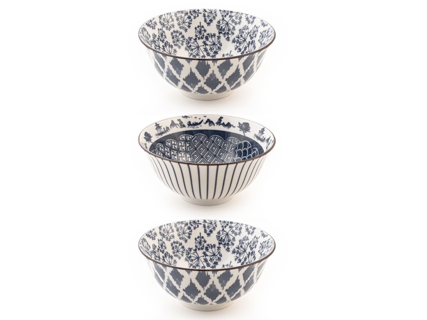 H&H Set of 3 Porcelain Poke Cups, Round, Assorted Decorations, 16 cm