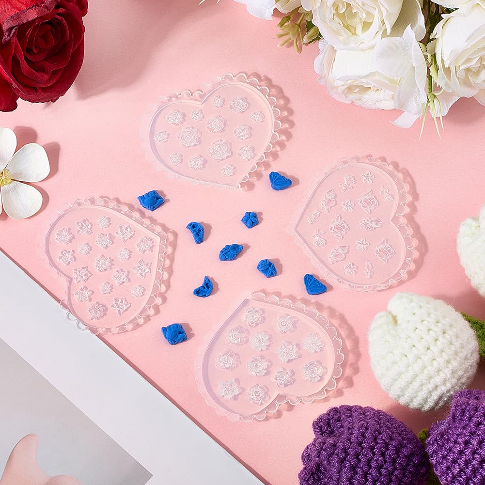 SUNNYCLUE 1 Box 4Pcs 4 Styles Flower Earring molds Floral Clay moldss Clear Silicone Love Heart Shaped Carved Fondant Miniature Cutter Tool Set for Jewellery Making Earrings Nail Art DIY Craft - Image 3