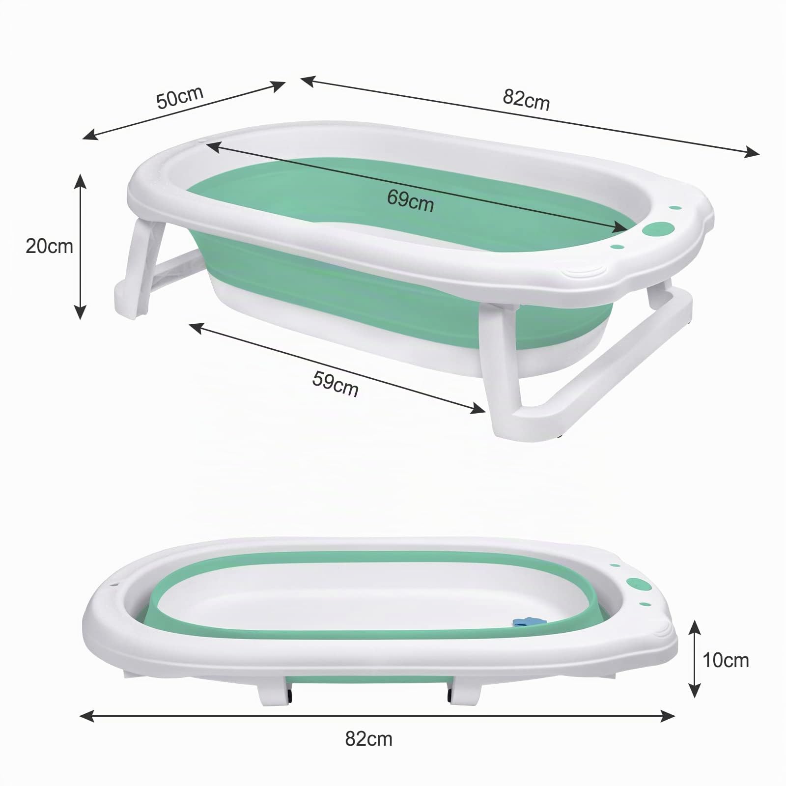 Aufun Bagnetto pieghevole Bagnetto ergonomico con piedini antiscivolo per neonati e neonati, stabile plastica PP e TPE,vasca pieghevole, salvaspazio (verde + cuscino per il bagno)
