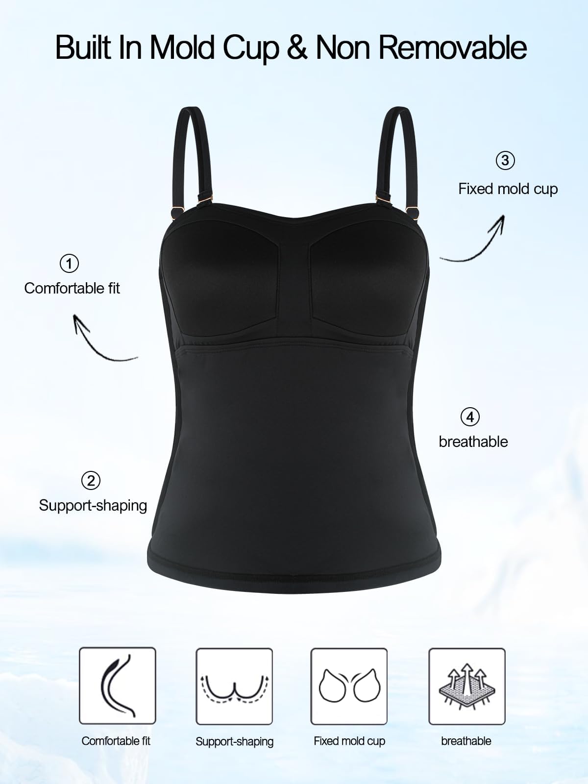 Ocean Blues Damen Bandeau Tankini-Oberteil mit Bauchkontroll-Effekt | Bade-Oberteil ohne Träger
