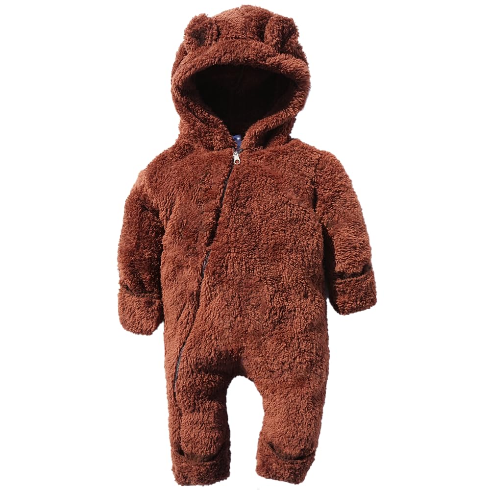 Kız Erkek Bebek Ve Çocuk Peluş Pofuduk Patikli Tulum (Kahverengi, 6 Ay)