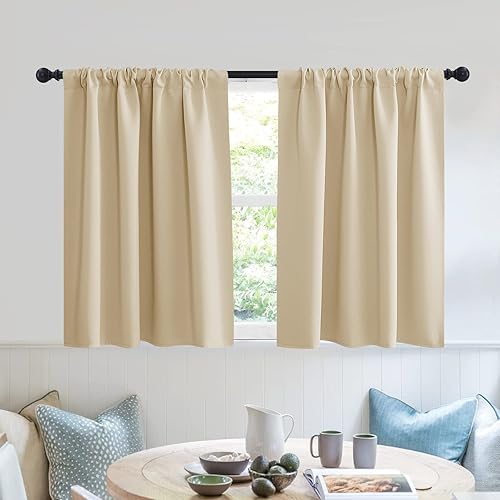 RYB HOME Blackout Curtains Tiers, Short Half Window Curtains for Bedroom, Privacy Room Darkening Curtains for Dorm Apartment RV Camper Small Door Window,W 42 in x L 30 in, Biscotti Beige, 2 Panels