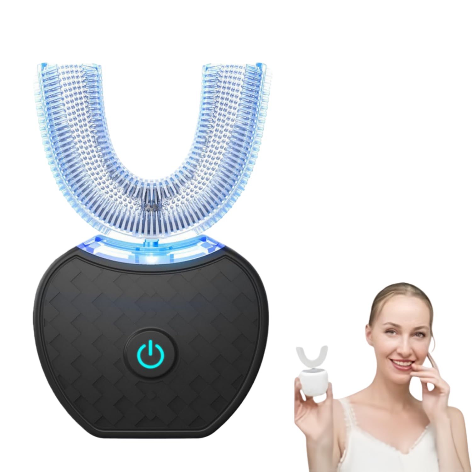 SensePro 100% Automatic ultrasonic toothbrush, U-shaped design for deep cleaning, complete 360° whitening (Black)