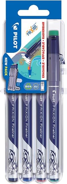 Pilot FriXion Erasable Fineliner - Set of 4 - Black, Blue, Red, Green - Fine Point