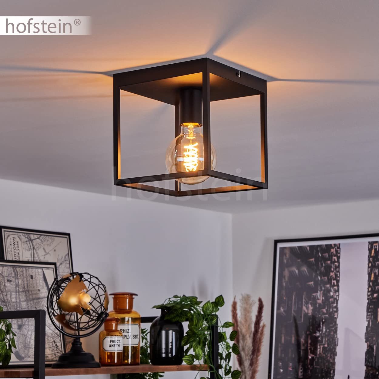 Plafoniera Malao, lampada da soffitto angolare in metallo in nero, luce moderna con effetto reticolo, 1 x E27, senza lampadina/e