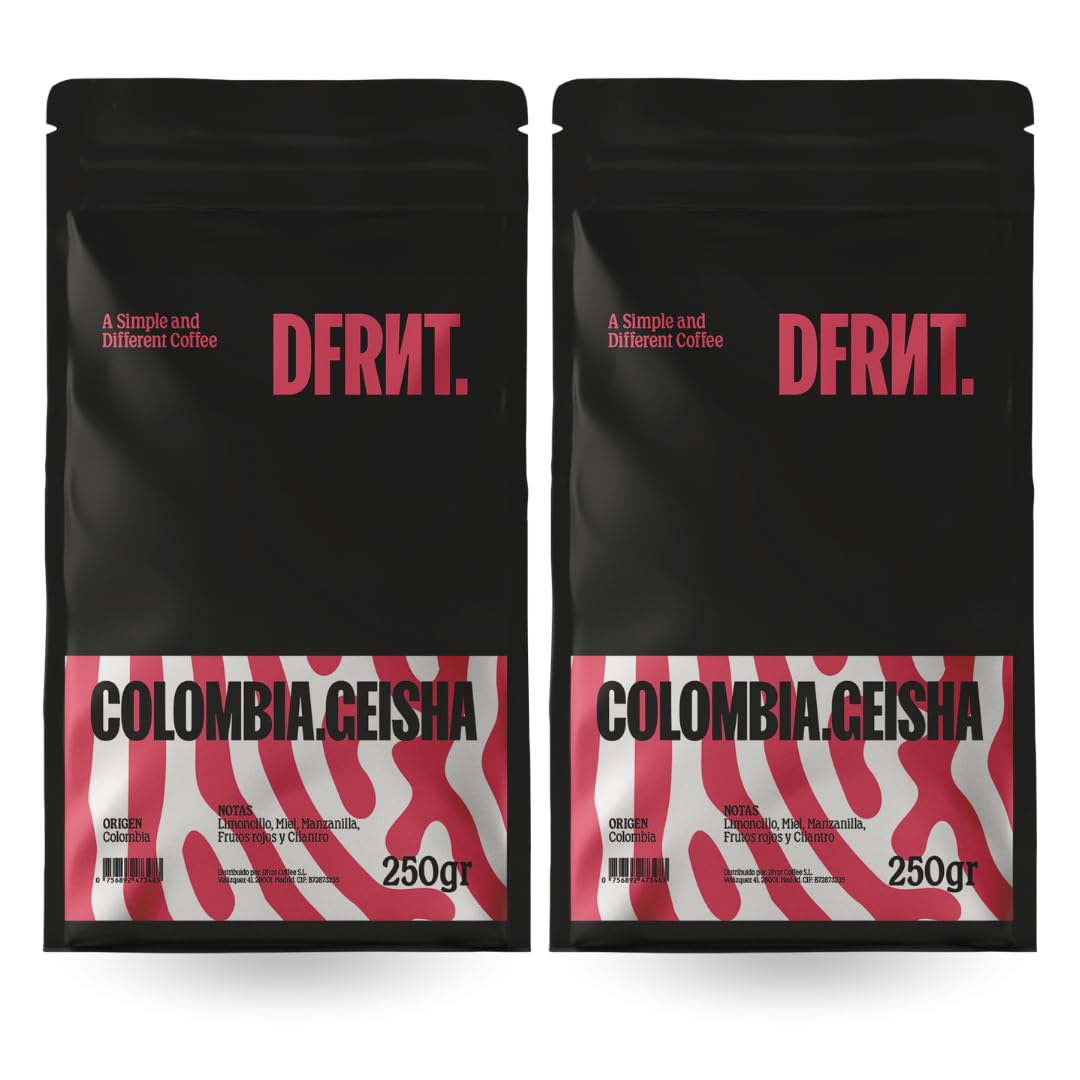 DFRNT. Colombia Geisha 2 x 250 g – Caffè in grani 100% Arabica – 85 Punti SCA – Caffè di specialità di Colombia – Note floreali e fruttate – Ideale per filtro – Tostatura recente in Spagna