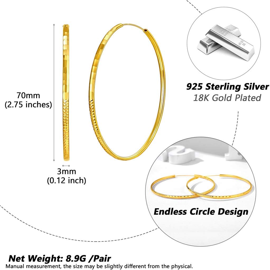 Silvora Silver Hoop Earrings for Women 925 Sterling Silver Hoop Earrings Hypoallergenic Large Silver Hoop Earrings Lightweight Silver Hoop Earrings for Women Girls 20/30/50/70MM