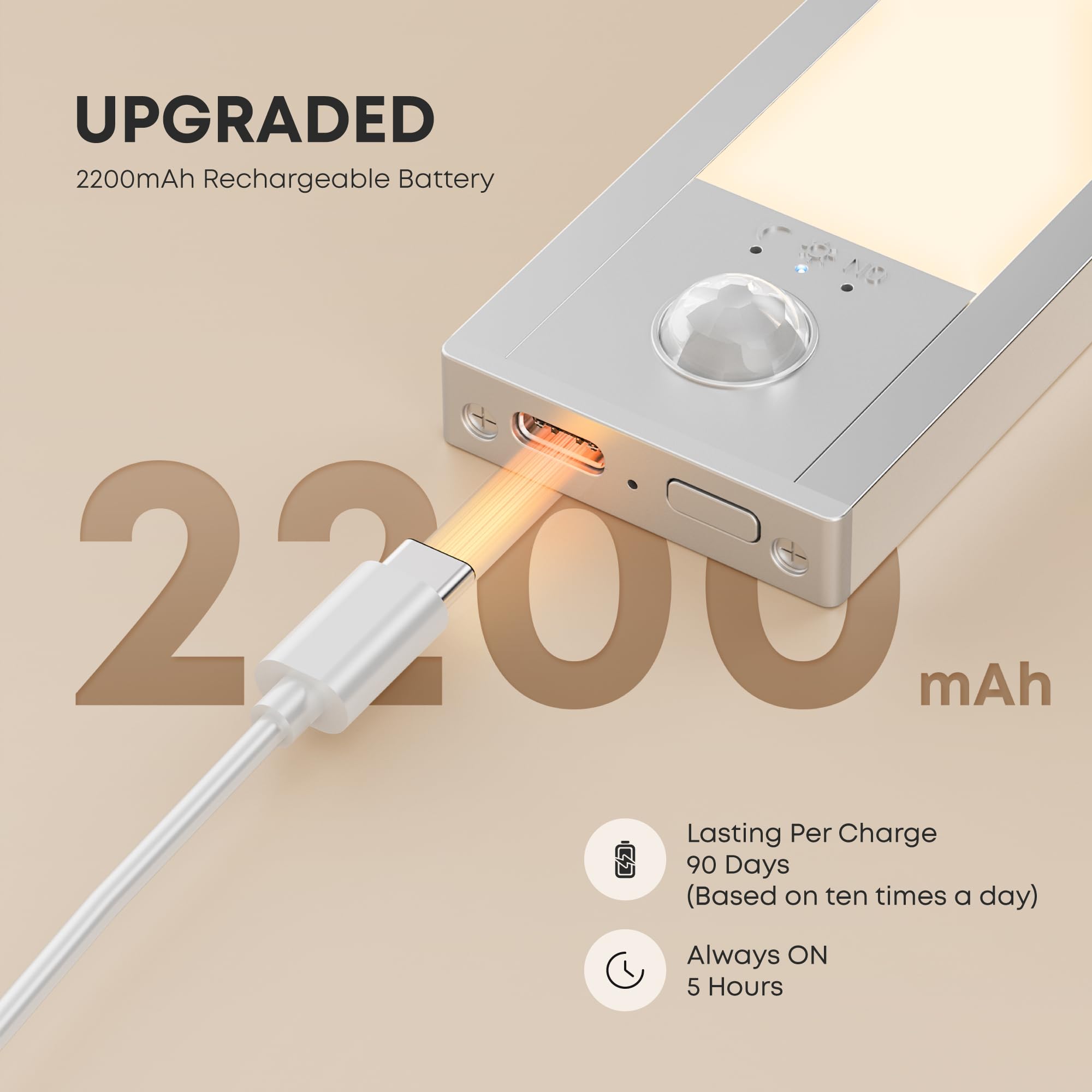 LROLTEF Luce LED Sottopensile Cucina - 40CM 4000K Luci con Sensore di Movimento - 2200mAh Luce Armadio Lampada Dimmerabile per Cucina Scale Soggiorno Camere da Letto | 2 Pezzi