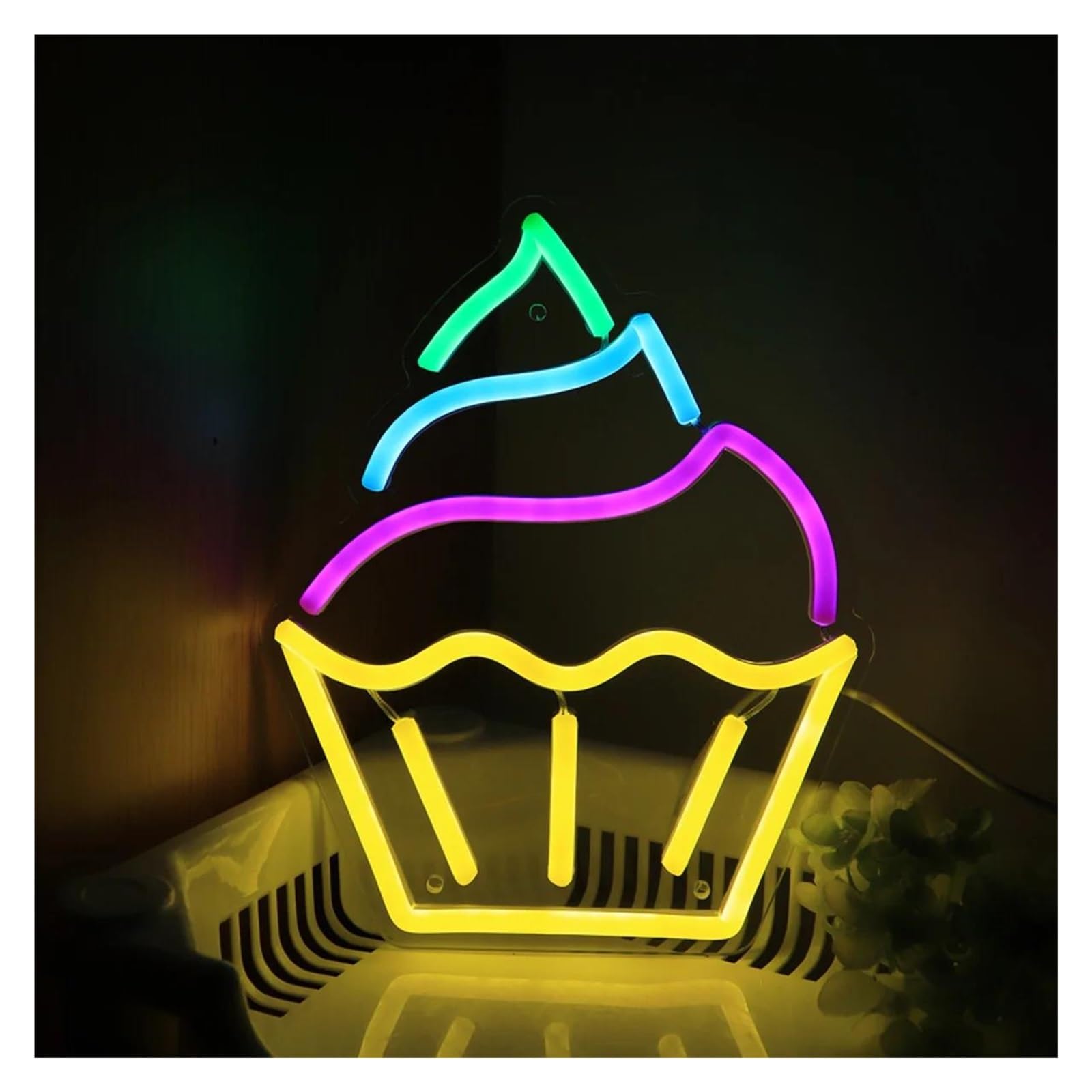 XENITE Luces Art Decoration Christmas Cupcake Muffin Letrero De Neón Luz Regulable Alimentada Por USB Para Tienda Fiesta En Casa Decoración De Pared 19.1cm×23.5cm