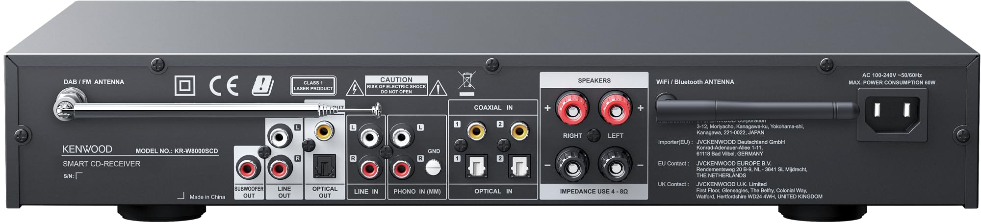 Kenwood Receptor de Audio Hi-Fi Todo en Uno con Radio Dab+, WiFi, Bluetooth USB, Spotify, Reproductor de CD y Ecualizador de Sonido para Casa | Pantalla TFT de 3,2" | KR-W8000SCD-B