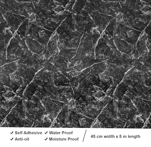 Image of Self Adhesive Decorative Peel Stick Waterproof Marble Wallpaper Wall Decor Removable Wall Paper for Living Room Hall Decoration PVC Vinyl DIY Contact Paper 30x304 CM (Black Marble)