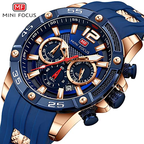Image of Mini Focus MF0349G Chronograph Watch for Men with Silicone Strap, Multifunction Analog Dial, Quartz Movement, Date Display, Luminous Hands & Water Resistance - Sport Casual Men's Wristwatch