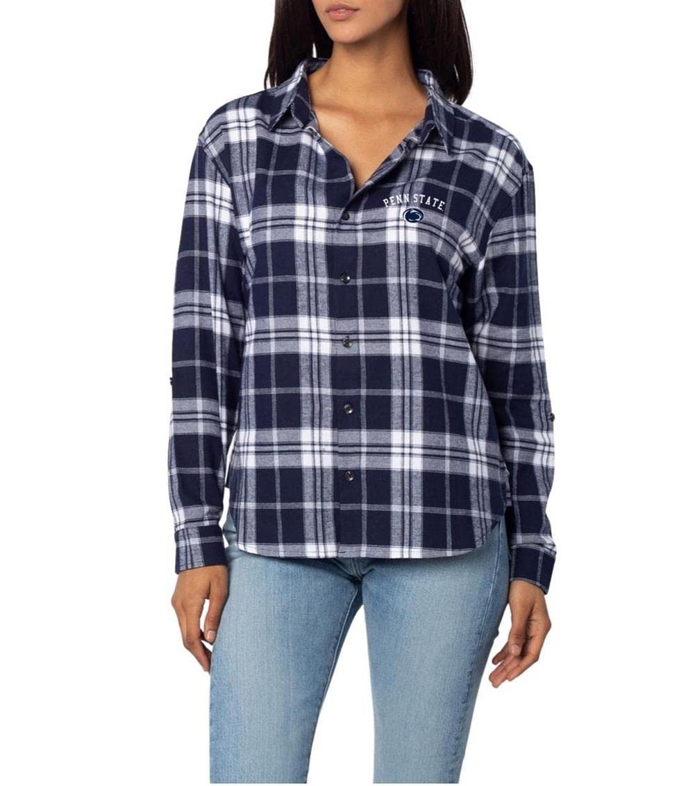 University Girl Apparel/UG ApparelWomen's Penn State University Flannel Boyfriend Weekender Plaid Shirt (Medium) Team Color