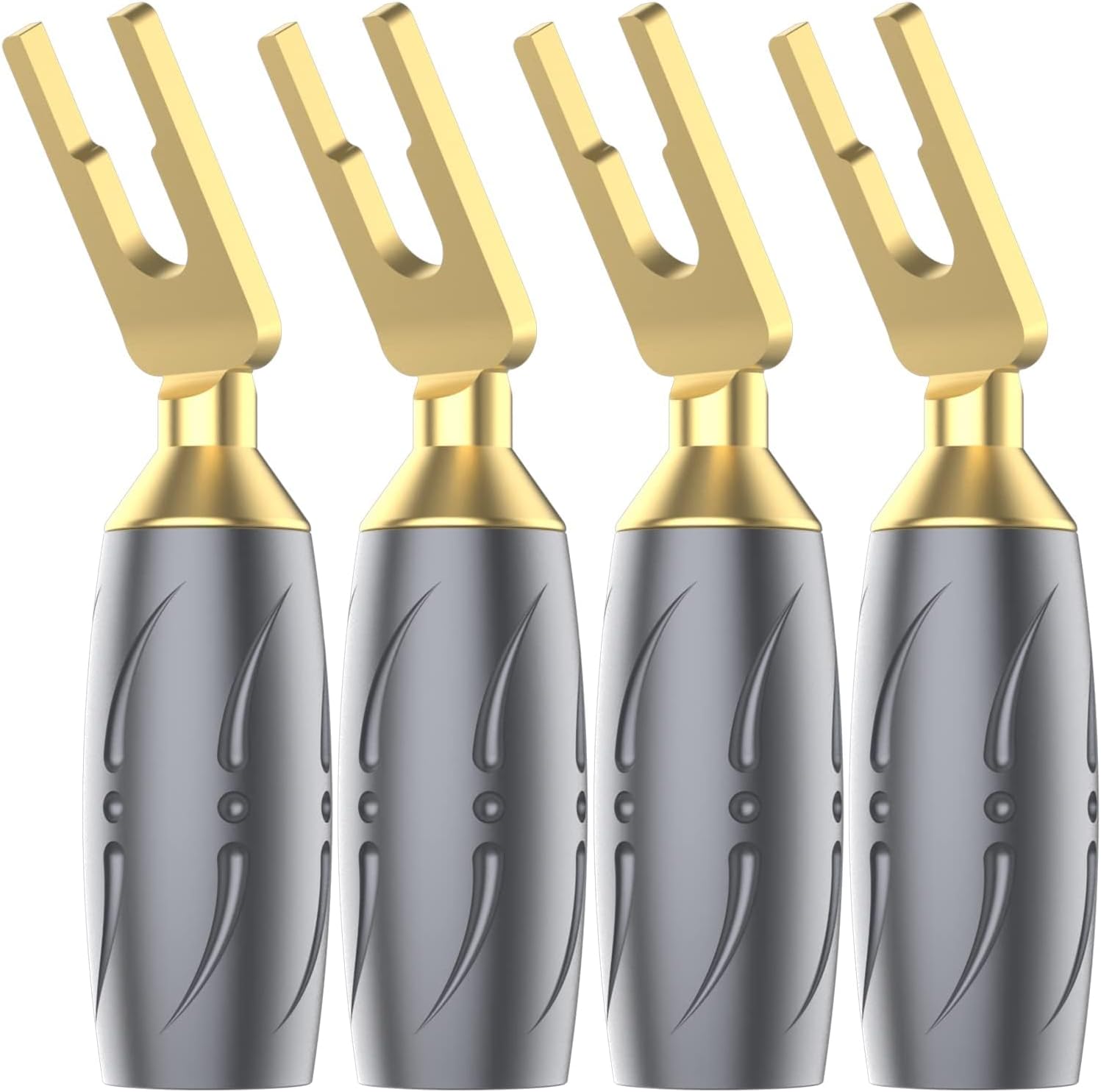 Viborg VS701G HiFi Speaker Fork Spade Connectors - 4X Gold-Plated Pure Copper Y Spades With Screw Locking and 45 Degree Plug - Allen Wrench Included for Wire