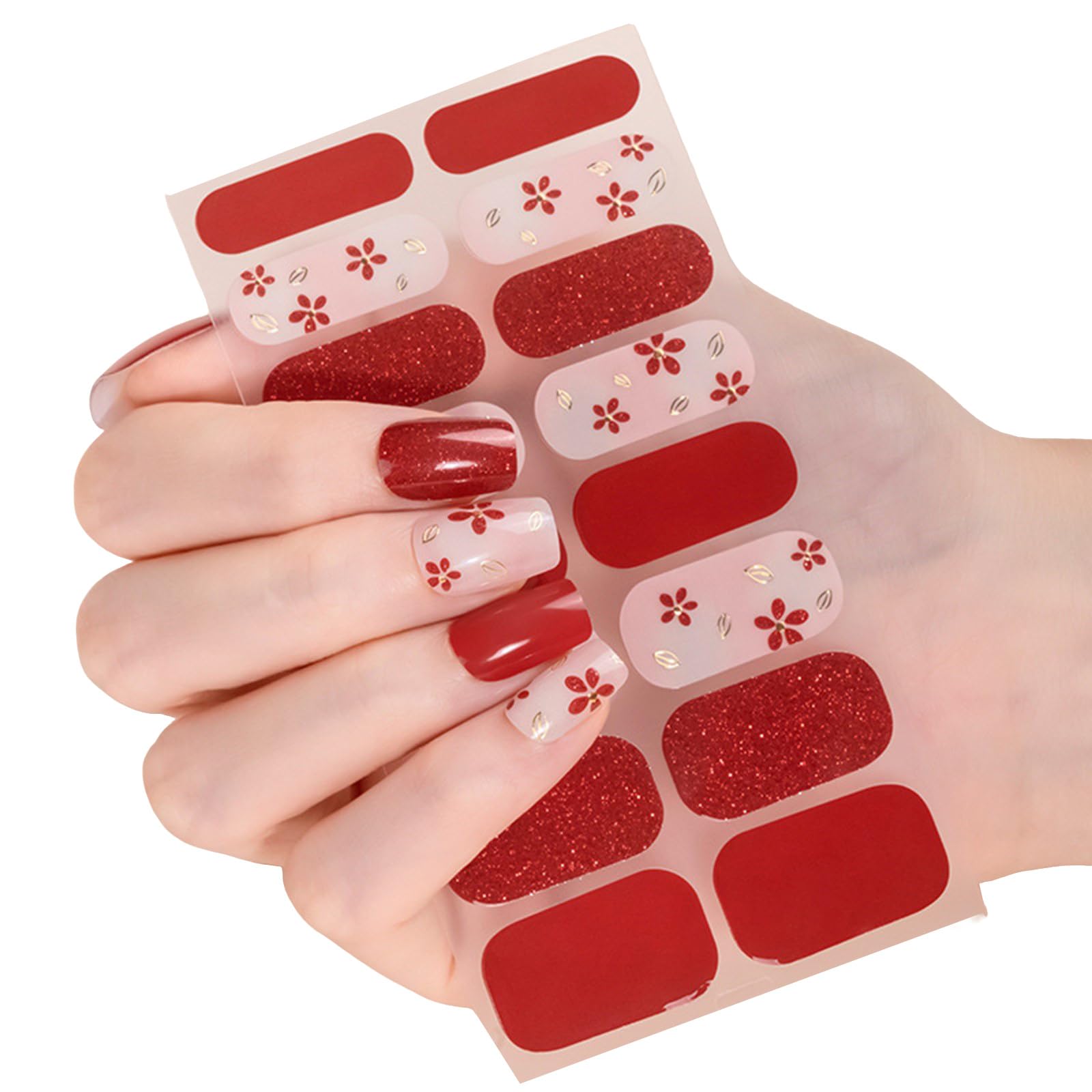Chinese New Year Theme Nails Wraps Quick Apply Scratches Resistant Nails Decals 16Pcs for Parties Chinese New Year Art