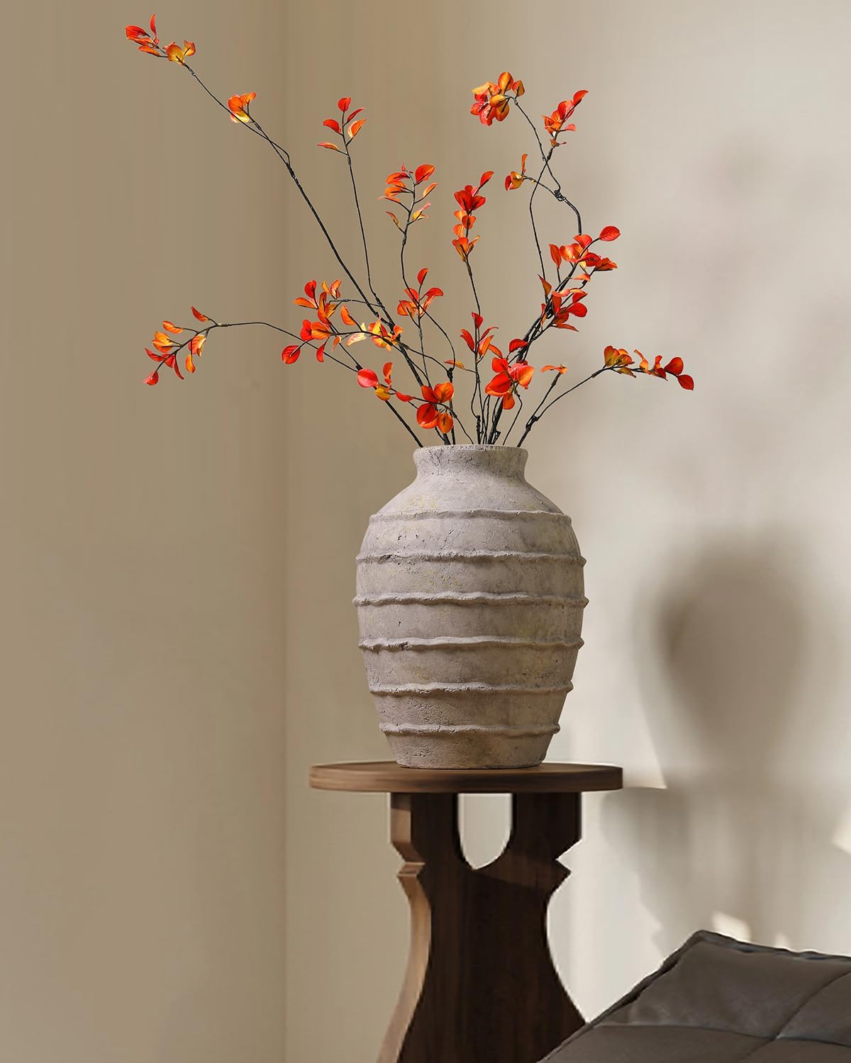 Kokrose Terracotta Vase, White Grey Rustic Farmhouse Decor, Vintage Large Pottery Clay Vase, Ceramic Flower Vases for Centerpieces, Table Top Fireplace Mantel Decor - Image 2