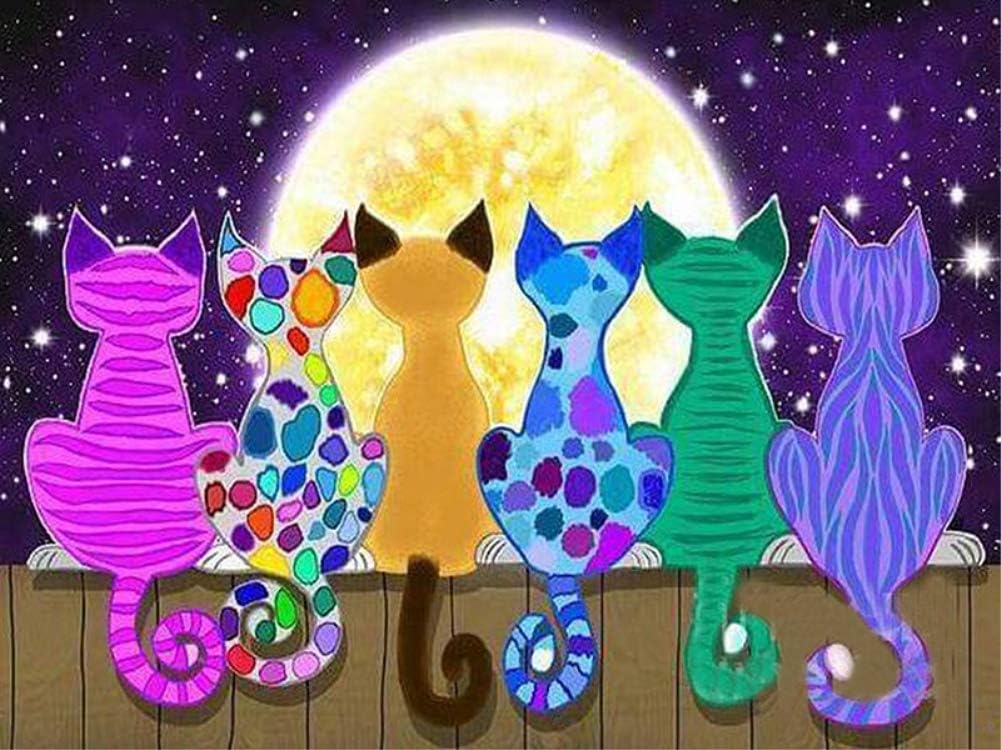 LPRTALK DIY 5D Diamond Painting by Number Kit for Adult Children, Full Round Drill Animal Moon Cat Embroidery Dotz Kit Cross Stitch Art Craft Home Wall Decor 14x18 inches