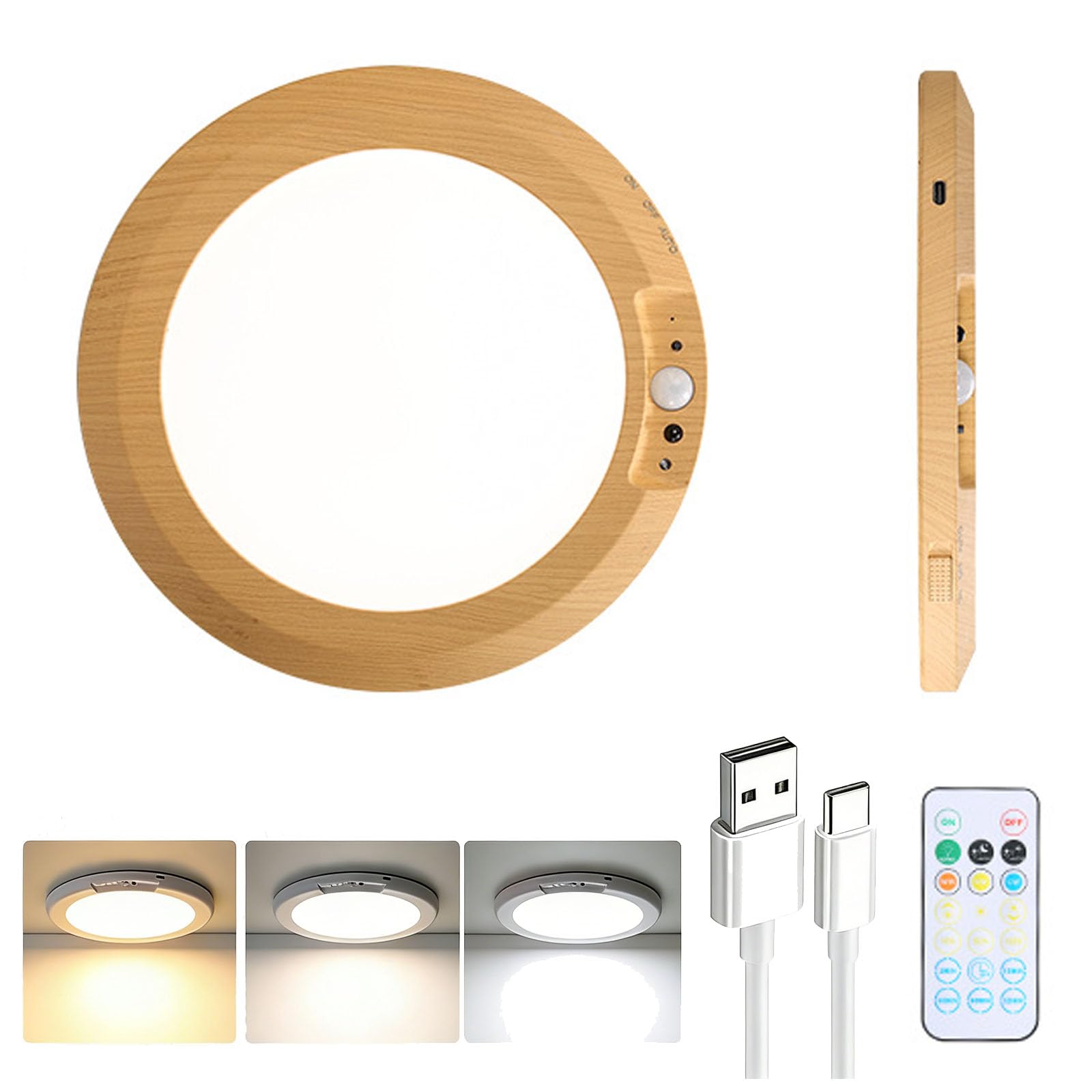 2026 New Rechargeable Motion Sensor Ceiling Light with Remote (Wood Grain,5000mAh)