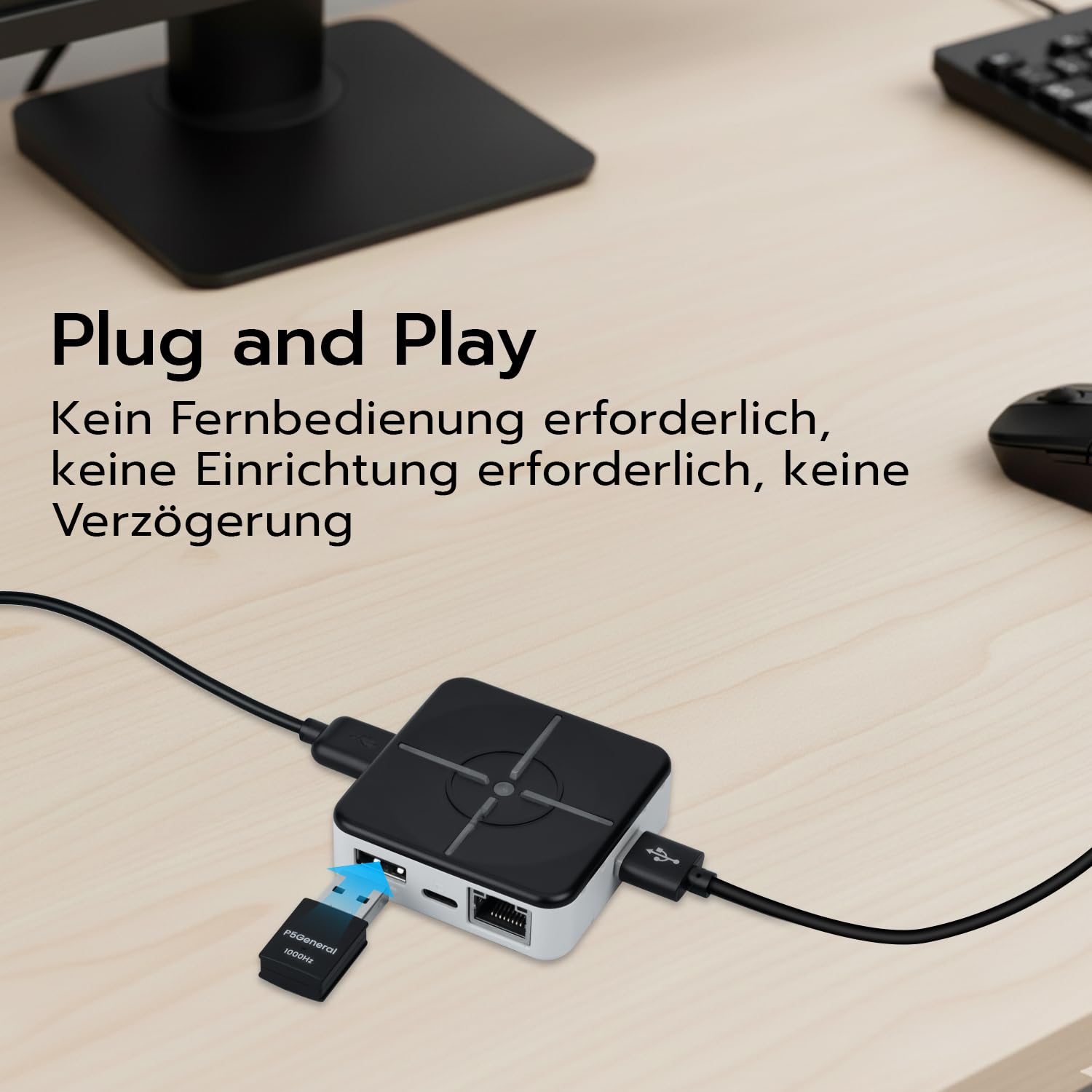 Besavior P5 General Adapter Kompatibel mit PS5/Slim/PRO – Unterstützt HITBOX, XIM Matrix, ReaSnow S1, Raspberry Pi | Plug-and-Play 1000Hz Gaming Adapter für PS5-Spiele – Schwarz