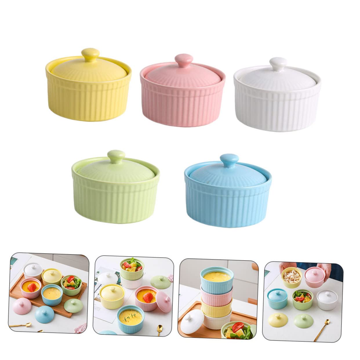 TOYANDONA Cuencos de Cerámica Resistentes a Altas Temperaturas y Fáciles de Desmoldar para Postres con Tapa Juego de 5 Color Aleatorio Ideales para Repostería en Cocina