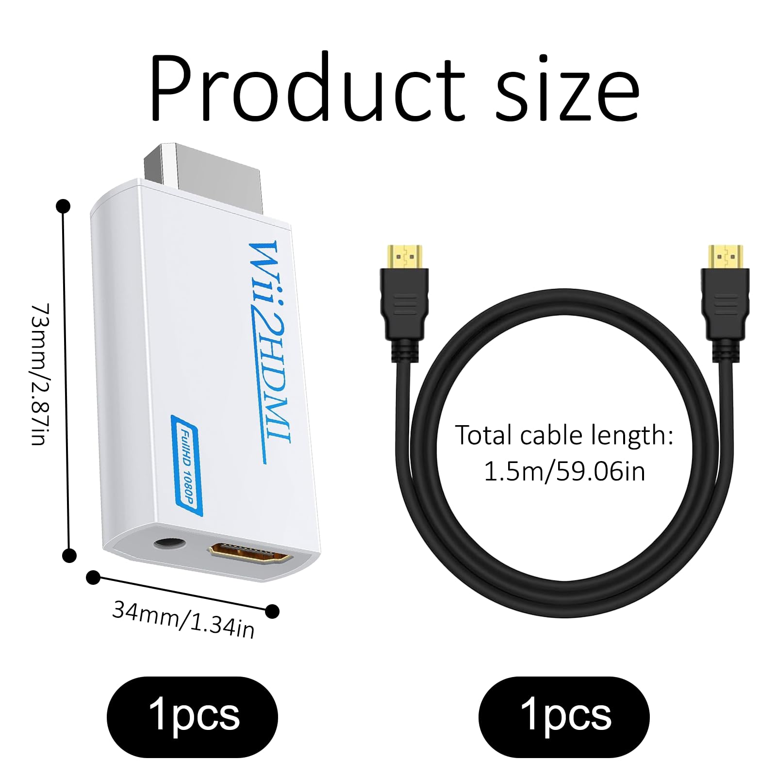 Wii HDMI Adapter mit 1,5 m HDMI Kabel 1080P,Wii Adapter Hdmi Konverter mit 1080P/720P Eingang und Ausgang Video und Audio 3,5 mm,für Wii Konsole HDMI Monitor HDTV Video Projektor - 3