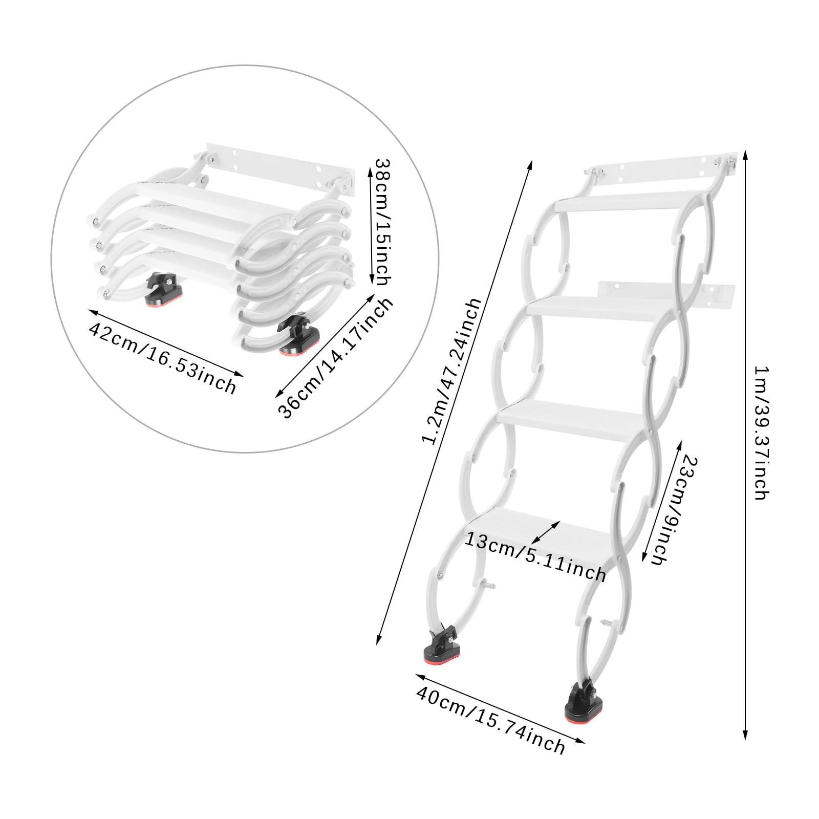 Dachbodentreppe, 4 Stufen Wandmontierte Ausziehbare Klapptreppe, Wandmontierte Dachbodenleiter, rutschfesten Stufen Loftleiter, Teleskop-Stufenleitern, Tragkraft 200 kg
