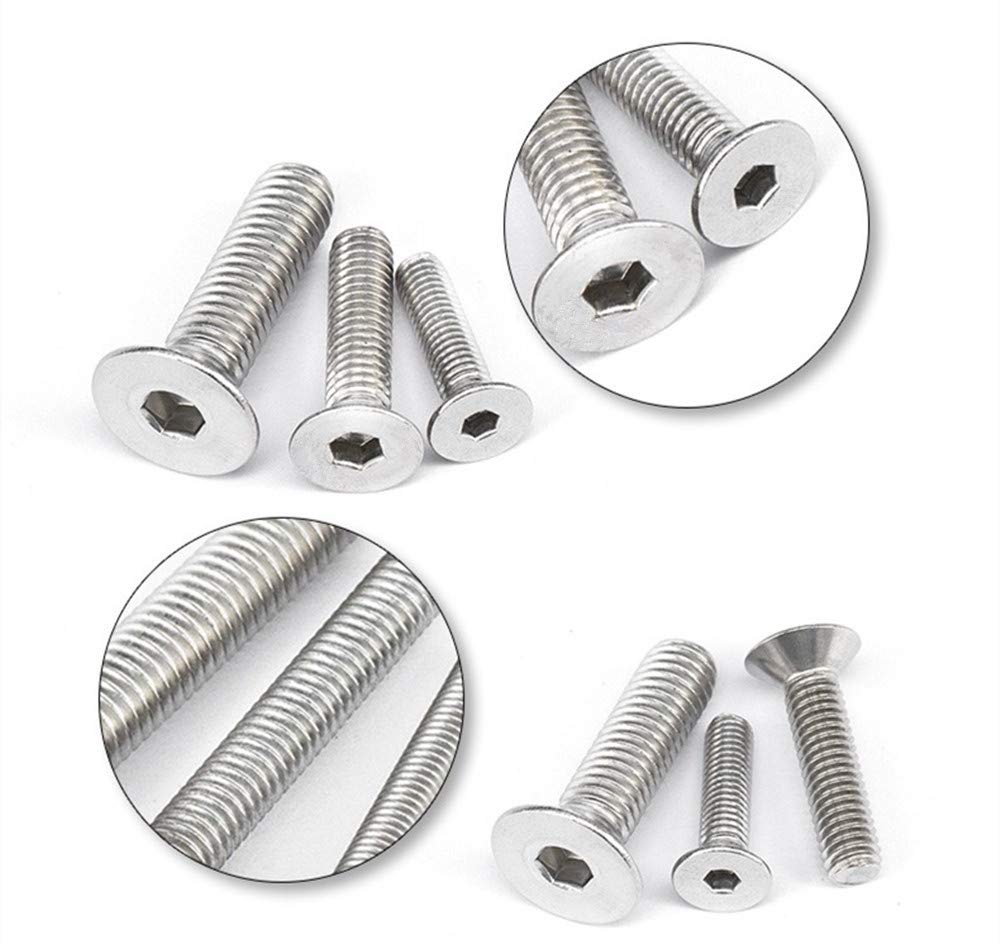 210Pcs Metric M4 304 Stainless Steel Flat/Countersunk Head Hex Socket Cap Bolts Screws Nuts Assortment Kit- M4x 6mm/ 8mm/ 10mm/ 12mm/ 16mm/ 20mm/ 25mm