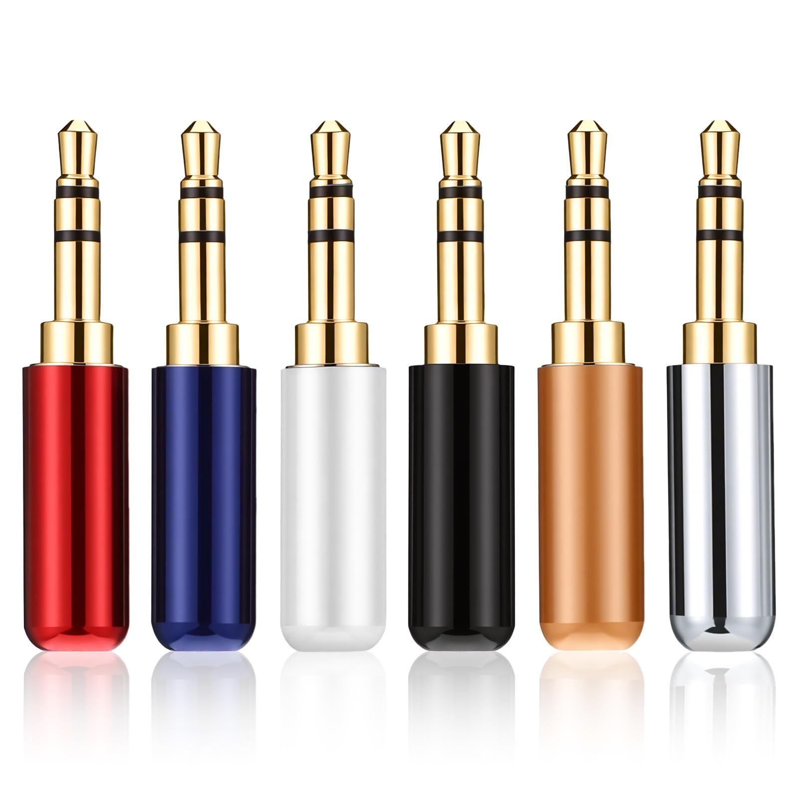 Trinkrittey 6 sztuk 3,5 mm wtyczka jack 3,5 mm wtyczka stereo 3-biegunowa wtyczka lutownicza złoty audio typ lutowania adapter metal stereo wtyczka jack do słuchawek