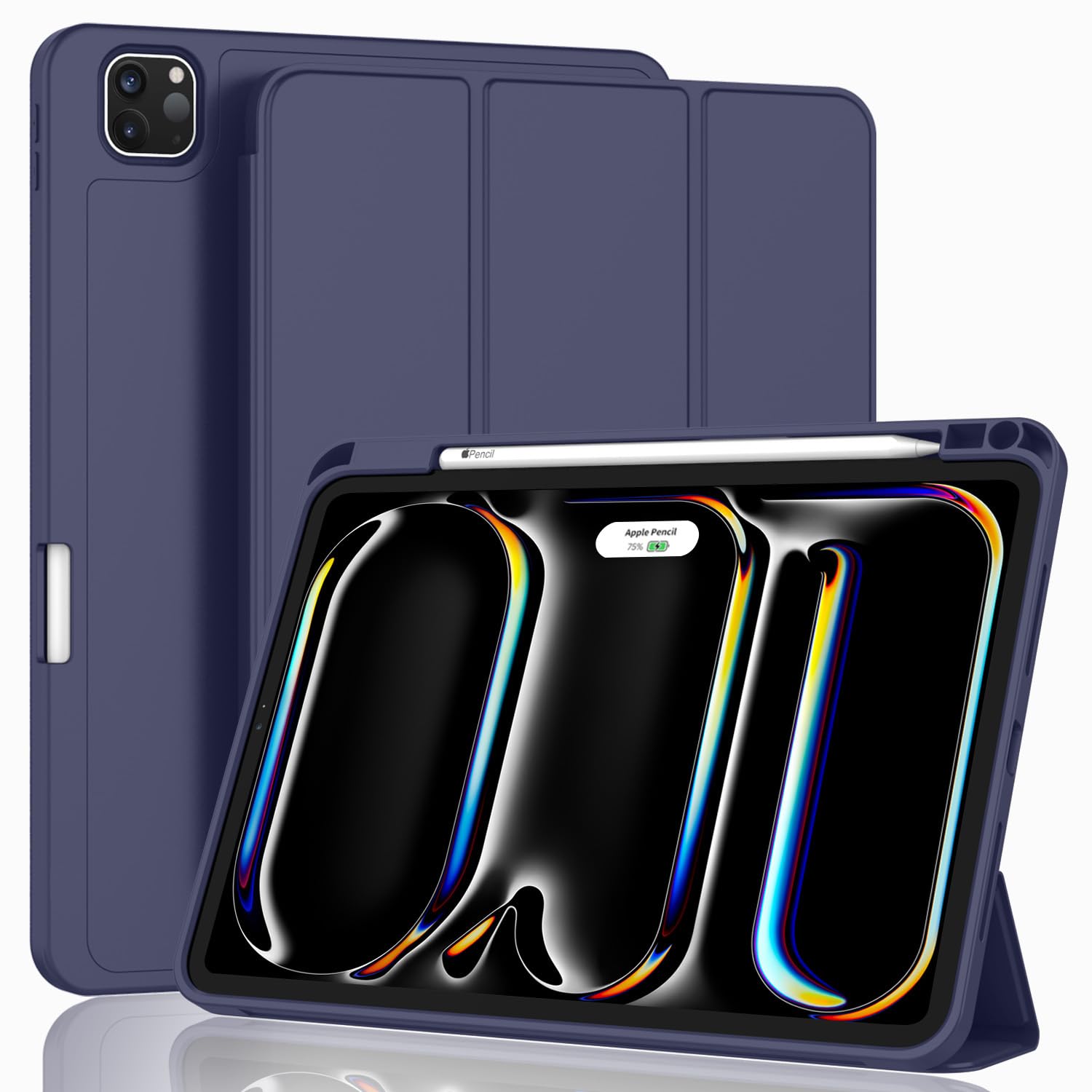 ZryXal 2024 iPad Pro 11 Inch Case M4 (5th Generation) with Pencil Holder, Smart iPad Case [Support Pencil Pro and Pencil (USB-C)], Support Touch ID and Auto Wake/Sleep (Dark Blue)