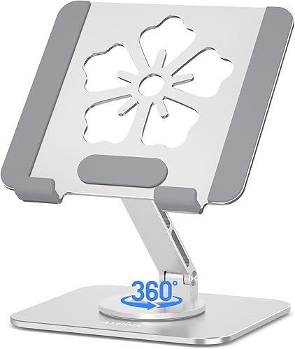 Soporte plegable de aluminio giratorio de 360 para iPad, soporte de escritorio ajustable para iPad Pro 12.911, Samsung Galaxy Tab - Portátil para el