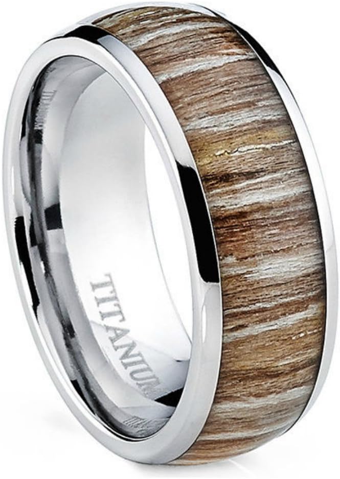 Titanium Ring for Men Strong Hypoallergenic Metal Wood Inlay Band (9)