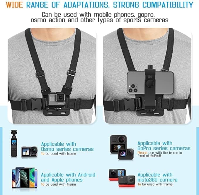 Image of Mobile Phone Chest Strap Mount - Chest Harness Holder for VLOG /POV Compatible with All Cell Phones and Hero 13 /12 /11, Osmo Action, Insta360 and Other Action Camera