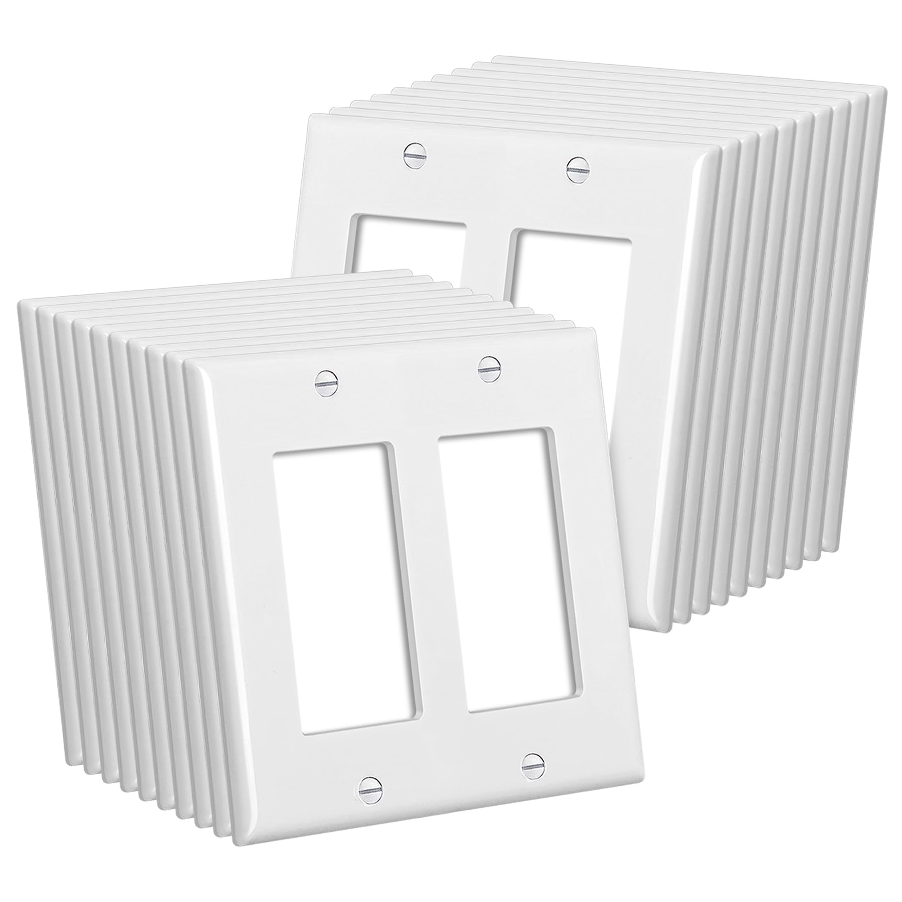 Photo 1 of **FACTORY SEALED** CML 2-Gang Decorator Wall Plates, 20 Pack Electrical Outlet Receptacle Covers, Double Switch Plates, Standard Size 4.5”x4.57”, Impact Resistant, UL Listed, White