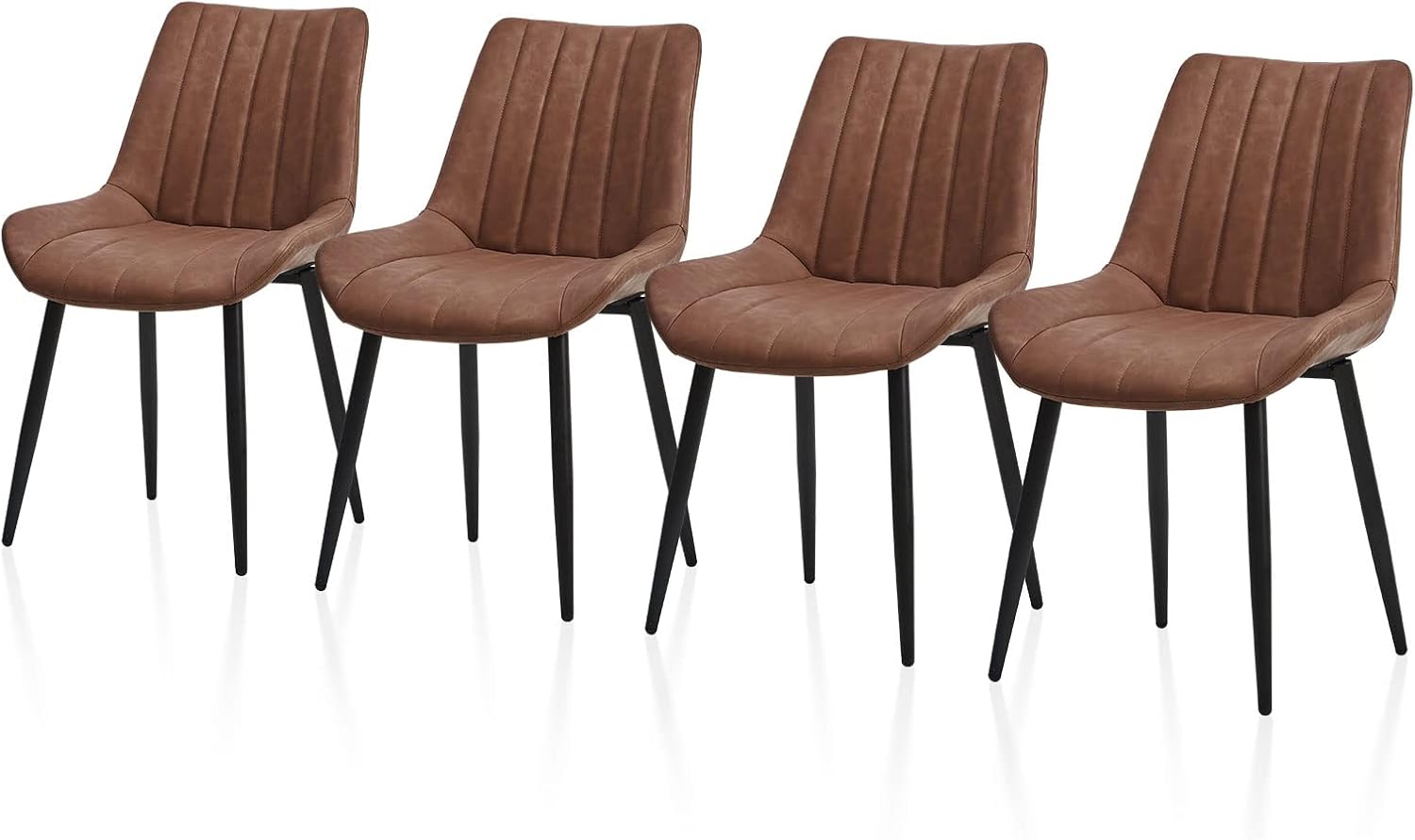 TUKAILAi Dining Chairs Set of 4, Brown Faux Leather Upholstered Seat