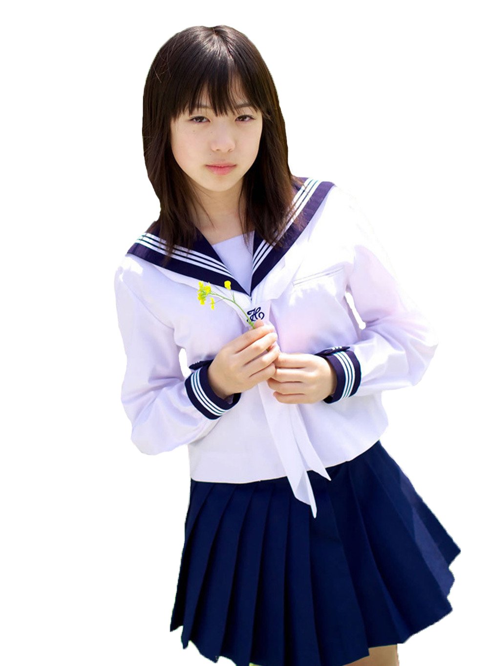 Amazon 小松丸 白三本 白いスカーフ セーラー服 長袖 白い 紺色 高校生 コスプレ 女子制服 4点セット 靴下付き 白いリボンの4点セット M コスプレ 仮装 通販