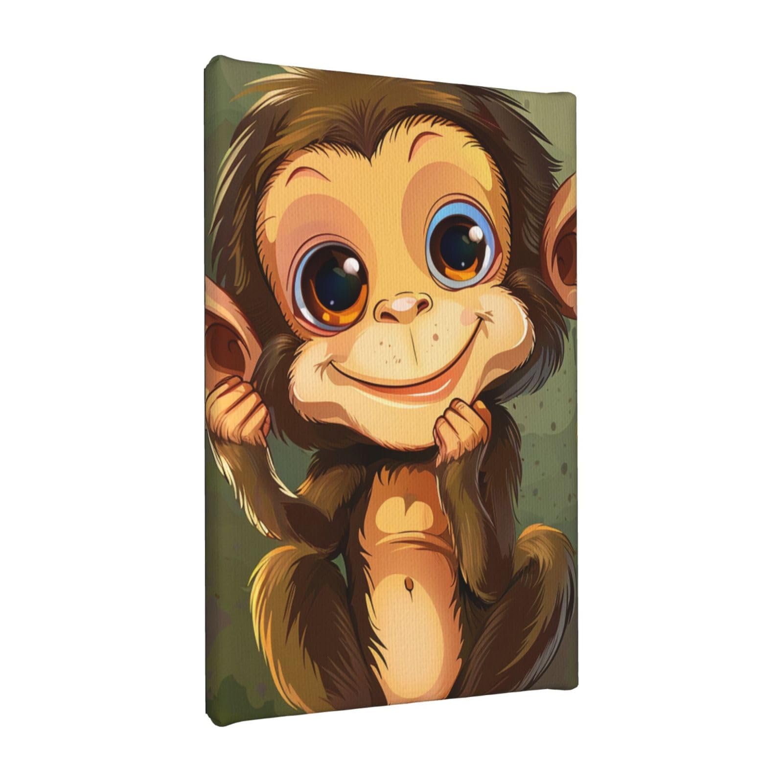YKLJG Cute Monkey Printed Wall Art Canvas Painting 20x30 CM Wooden Framed Picture Painting Artwork Prints for Bedroom Kitchen Home Office Decor