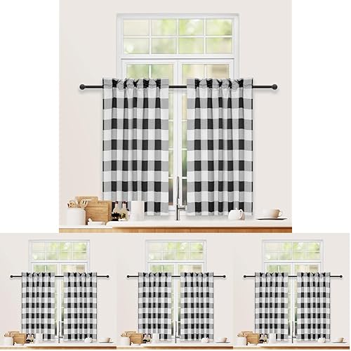 Miniatura 8 de Simple Deluxe Buffalo - Cortinas a cuadros para cocina, cortina corta a cuadros para ventana, para cafetería, baño, cortinas con bolsillo para barra