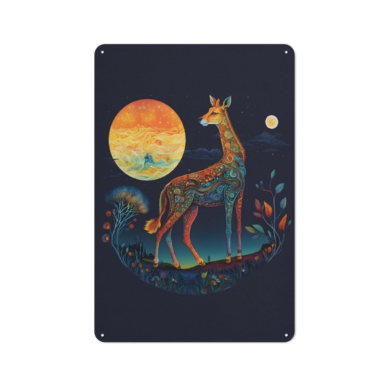 Junmoney Golden Giraffe 30X20cm Vintage Tin Sign With For Hobby Room Or Studio, For Winter Interiors And Metal Sign Collectors