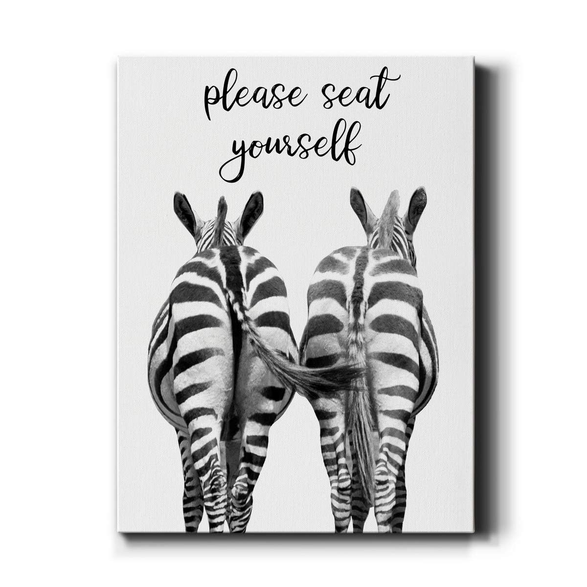 Zebra Art Print Wall Picture with Saying "Bitte setzen Sie Sich Selbst" Black White Animal Photo Decoration for Living Room Bedroom Office (40 x 50 cm, No Frame)