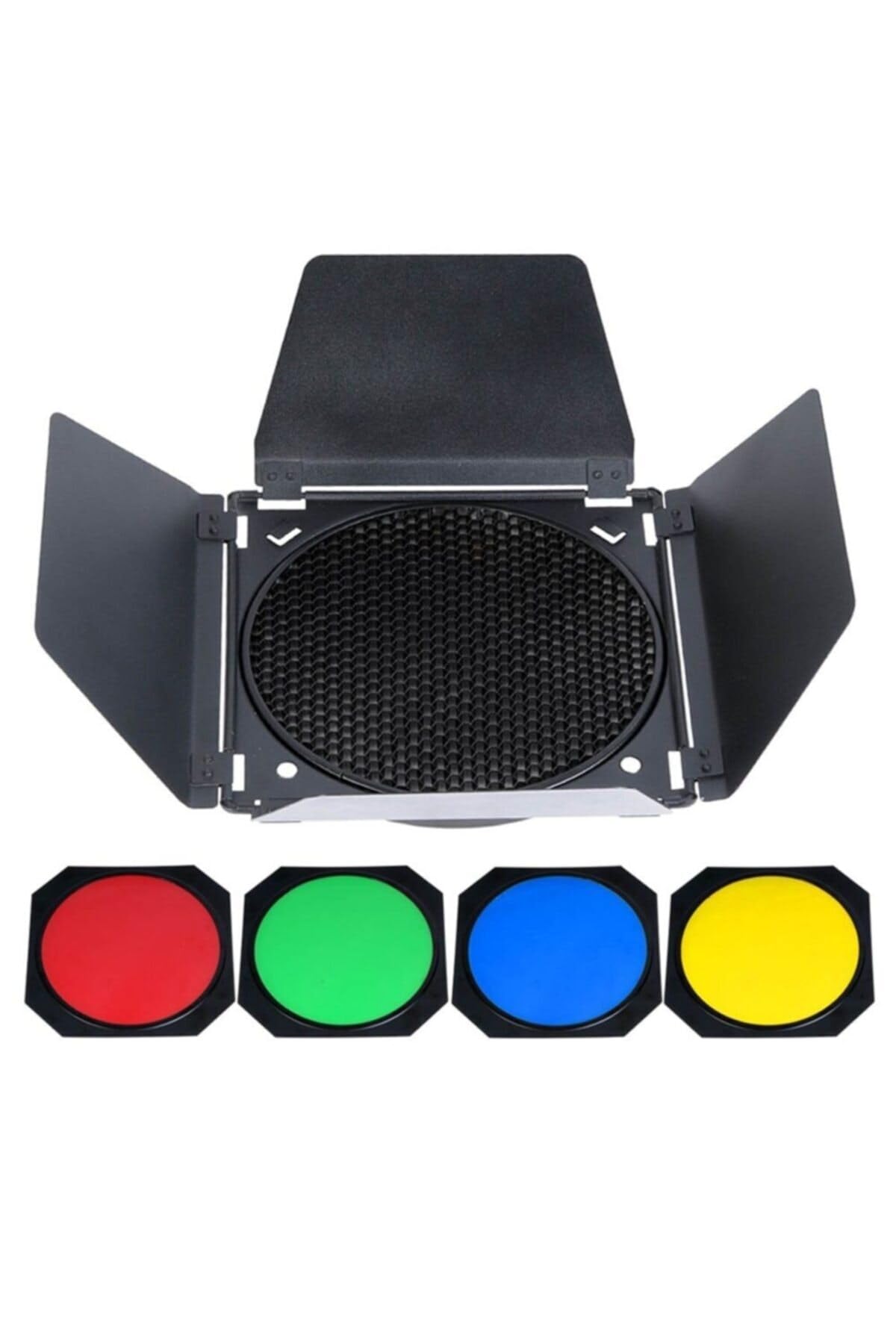 Godox BD-04 Kit Barndoor de Porte de Grange avec Grille en Nid d'abeille 4 Filtres en Gel de Couleur pour Remplacement de Réflecteur Standard de 7 Pouces pour GODOX SL60W SL150II SK400II