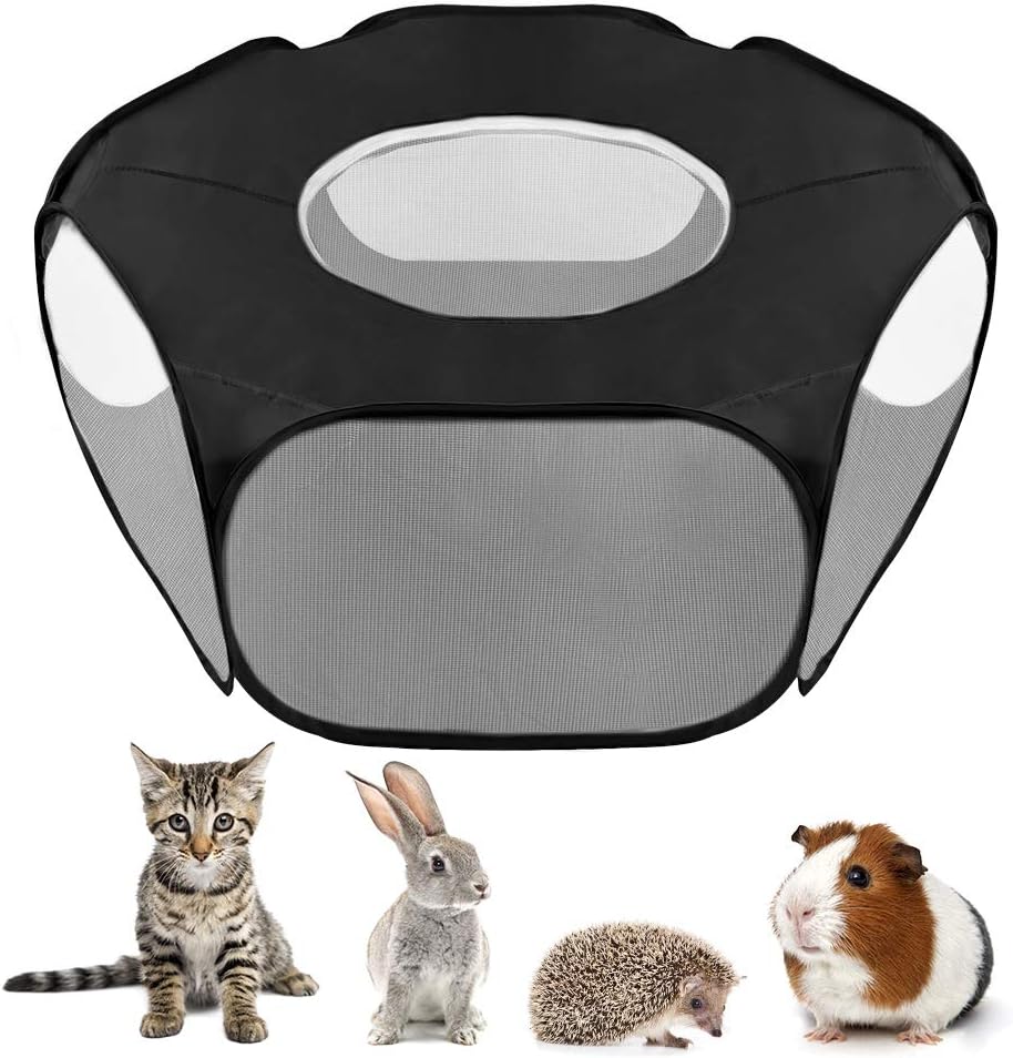 Lukovee Small Animal Playpen, 39.3''x15'' Foldable Pet Cage with Top Cover Anti Escape, Breathable Transparent Indoor / Outdoor Use Pop…
