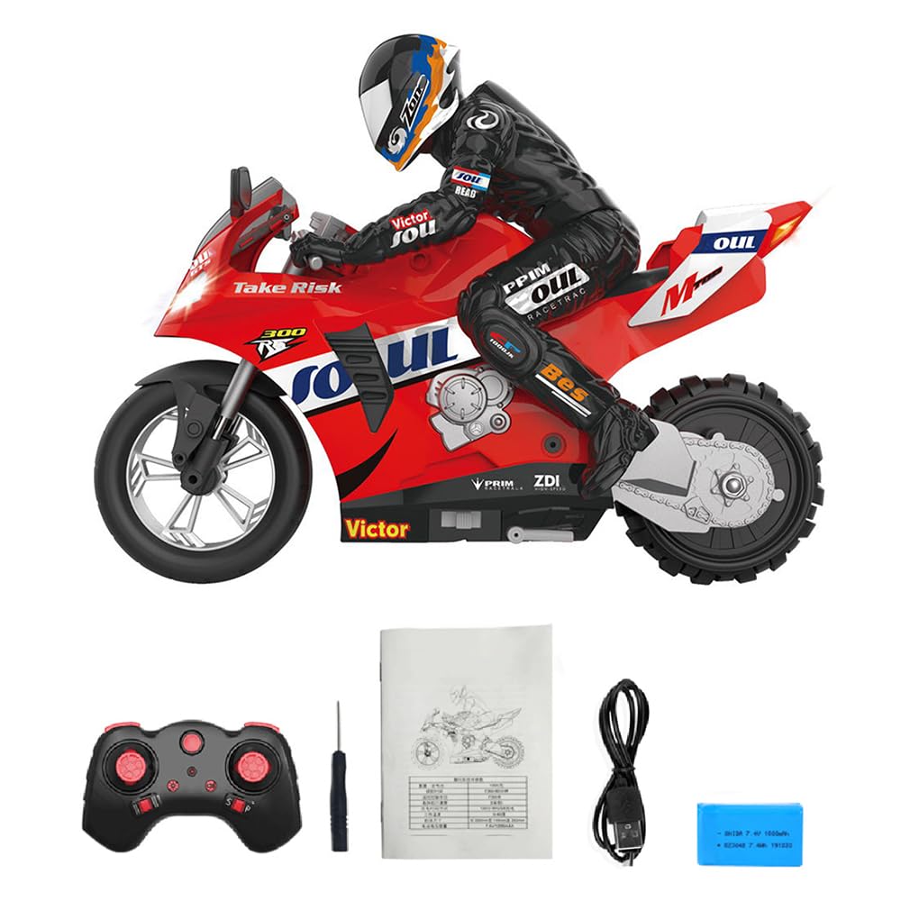 Goolsky Motocicletta acrobatica telecomandata Motocicletta acrobatica autobilanciante 1/6 Motocicletta telecomandata 2.4G Gira sul Posto/Bilanciamento autostabilizzante/Drift a 360° 3 batterie