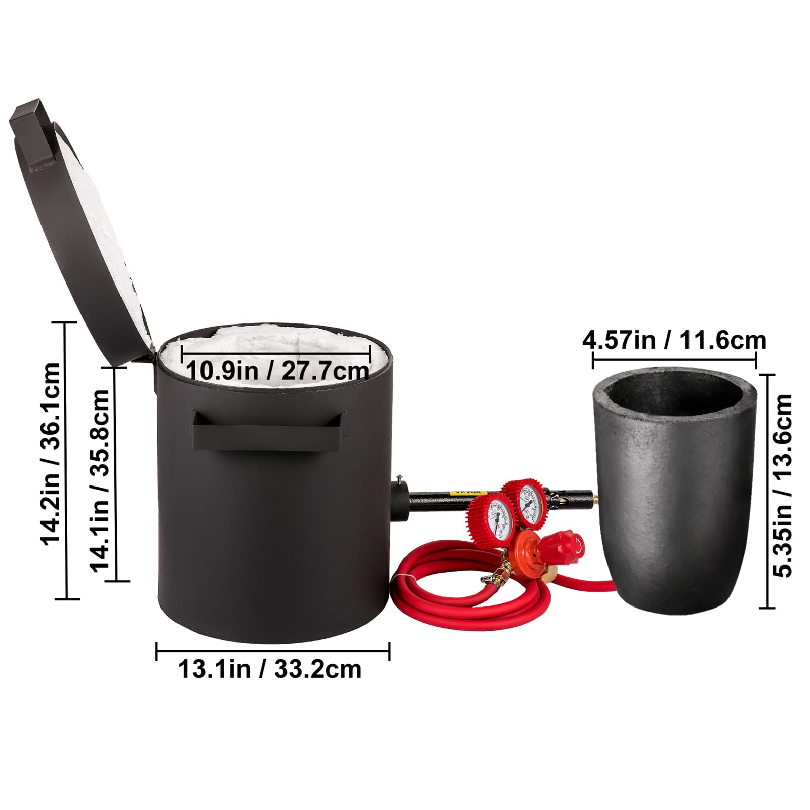 VEVOR Forge à Gaz Propane Four de Fusion 76,8 kW·h avec Creuset Graphite Capacité de 4 kg, Four de Fusion de Métaux 1350℃ Chauffage Rapide Efficace avec Brûleur à Gaz pour Fondre Cuivre Or Argent Alu