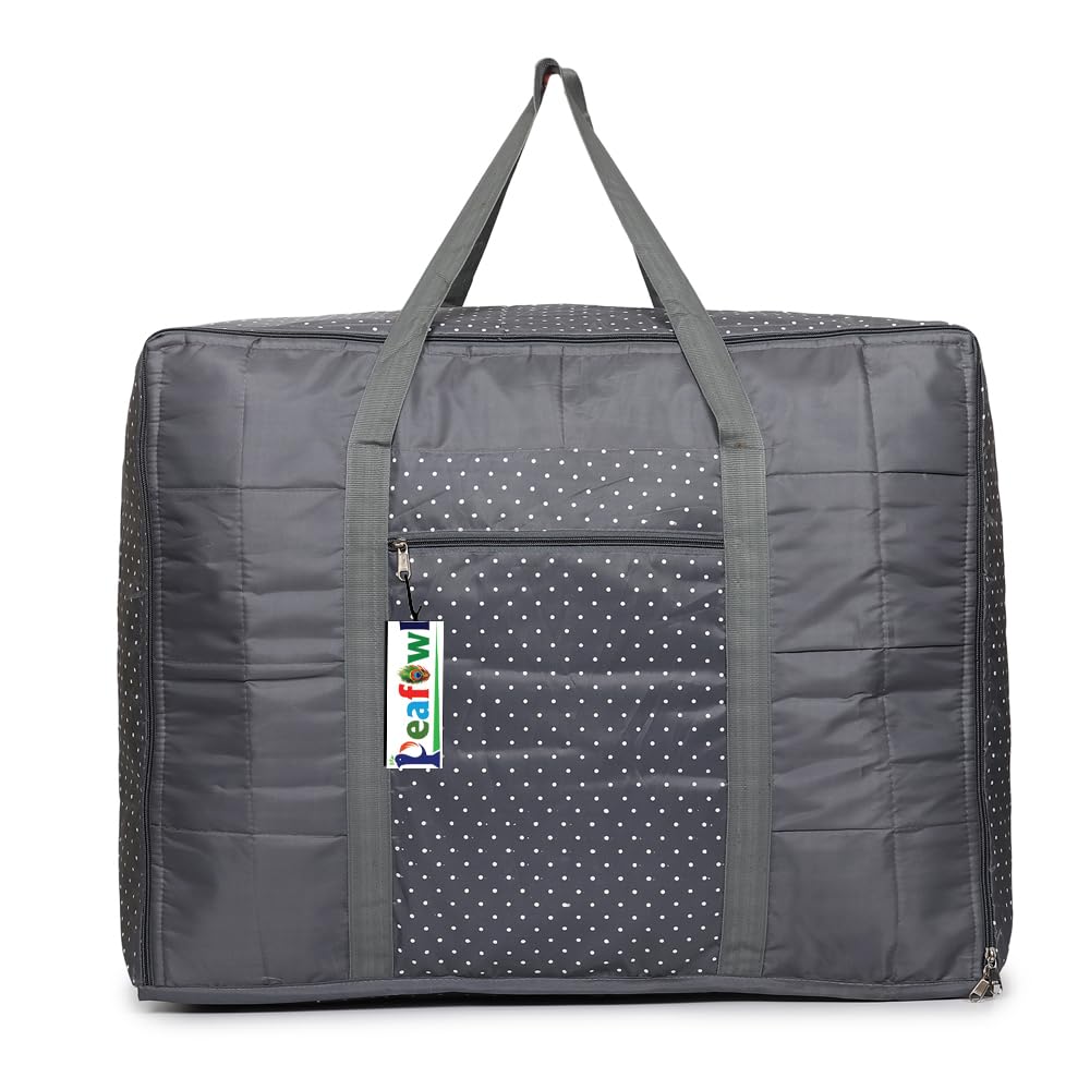 Peafowl Double Bed Blanket Bag Cover/Saree Bag/Household Storage Bag With Water Proof Dust Proof (Grey Dot)-image-48