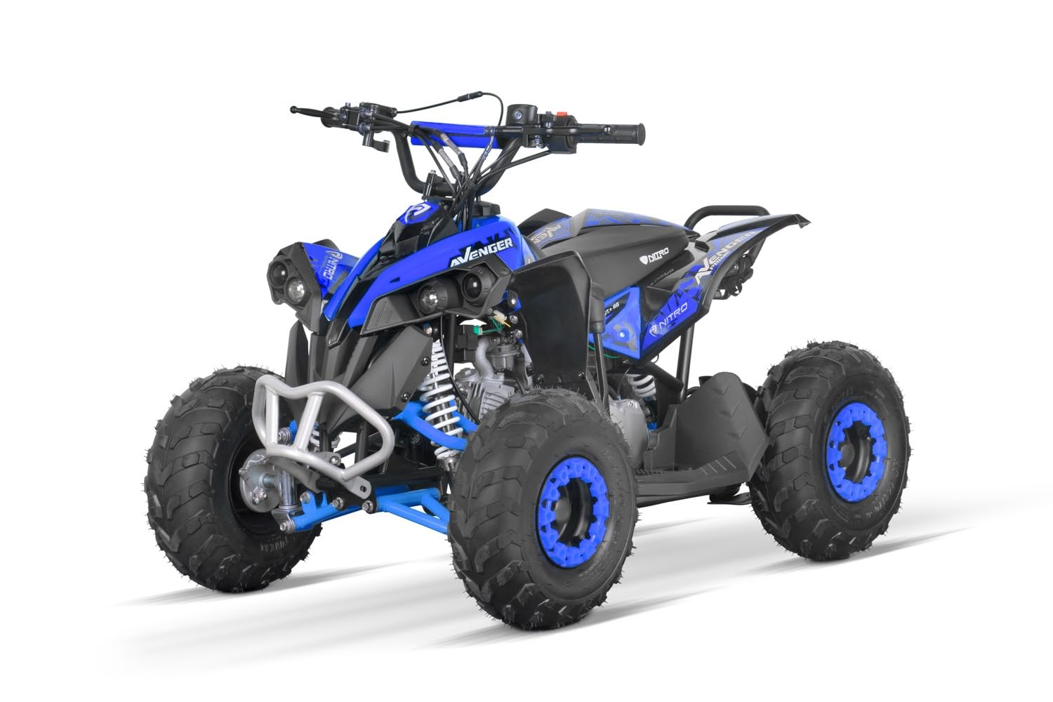 Avenger Prime 125cc Midi Kinderquad Quad ATV 6 Zoll Automatik Rueckwärtsgang E Start LED Licht Daumengas Drossel (Blau)