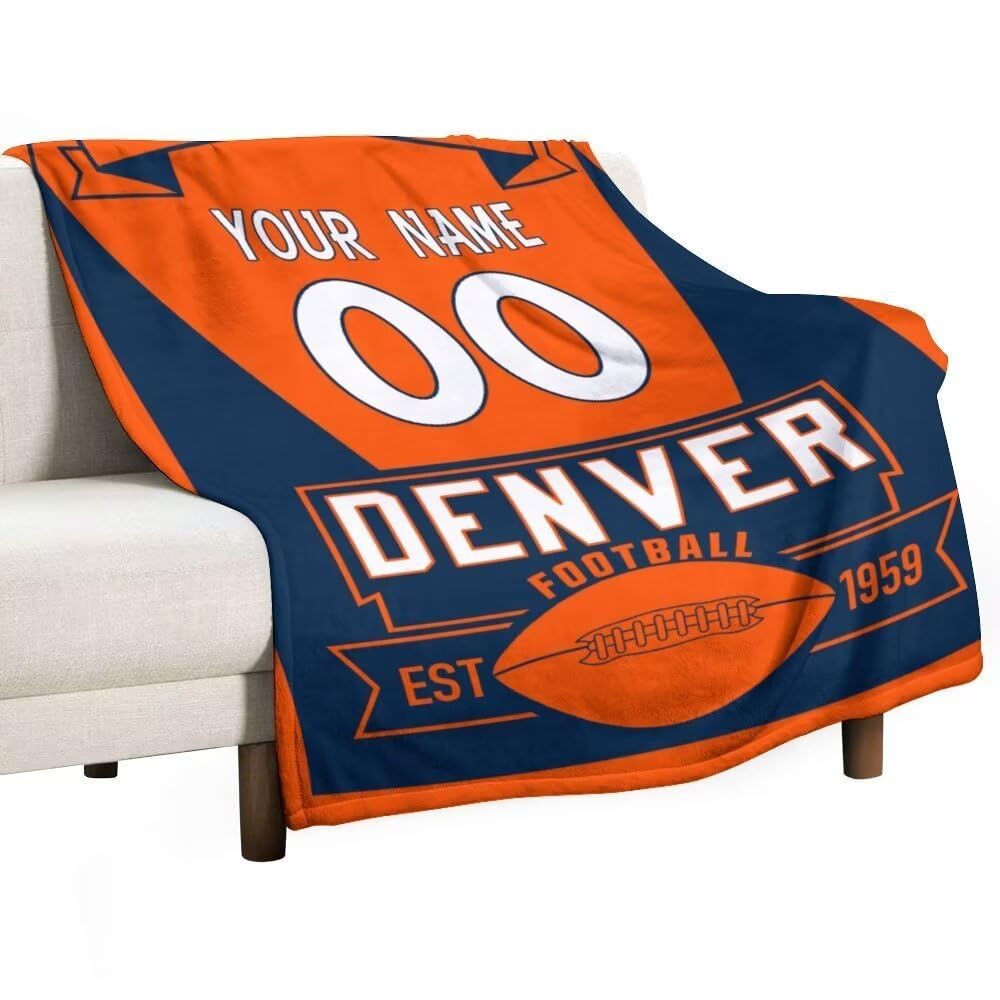 Custom Football Throw Blanket Personalized Name Number Cozy Flannel Throw Blanket Fans Gifts,40